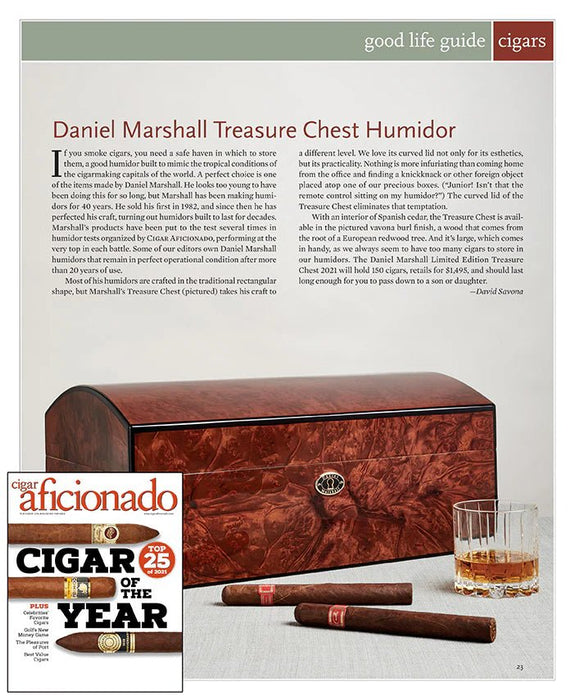 Autographed Daniel Marshall Limited Edition Treasure Chest Humidor in Precious Burl - Alpha Hideout