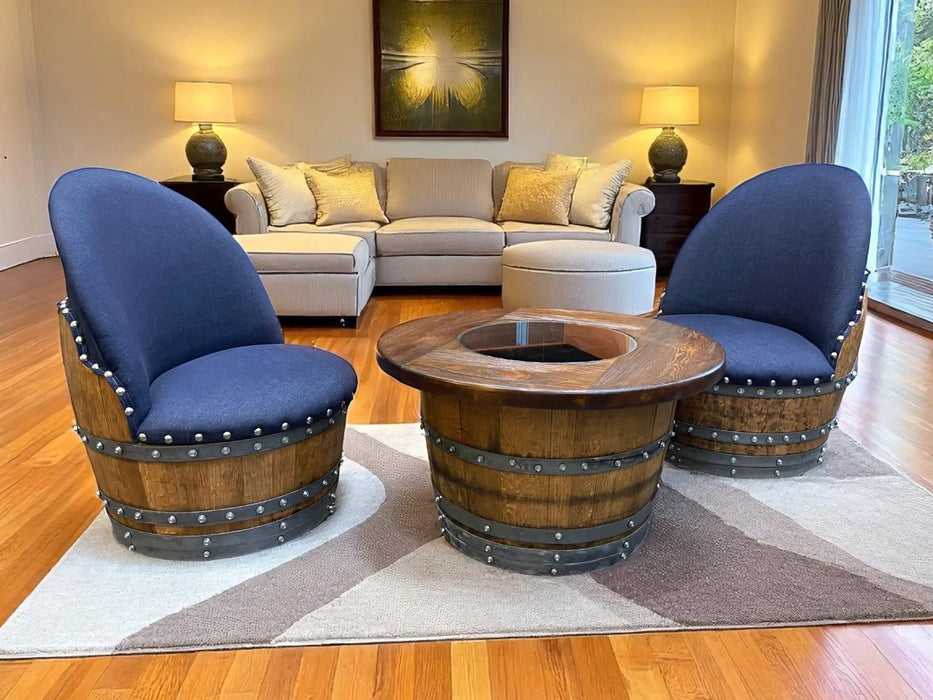 Wine Barrel Full Round Coffee Table Set - Alpha Hideout