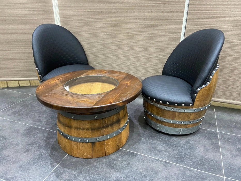 Wine Barrel Full Round Coffee Table Set - Alpha Hideout