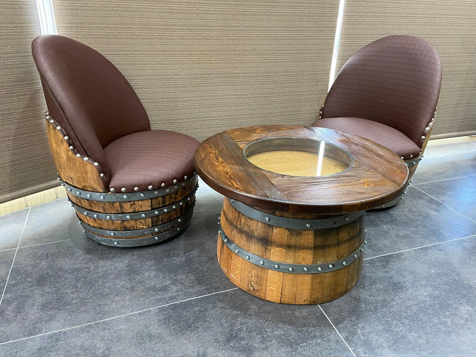 Wine Barrel Full Round Coffee Table Set - Alpha Hideout